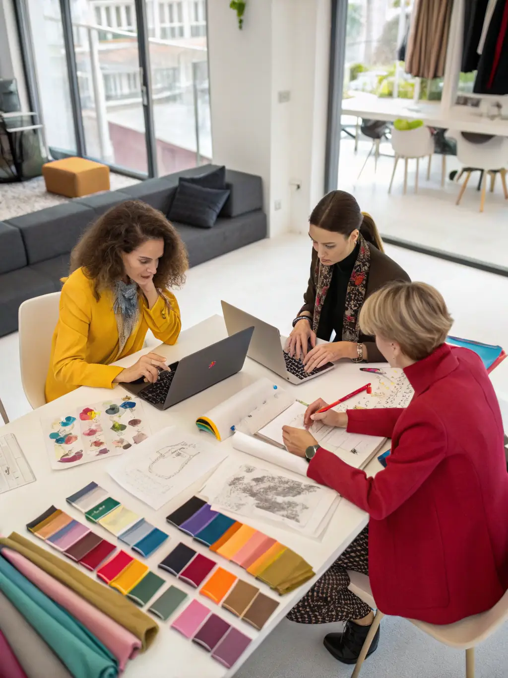 A group of people participating in a style workshop, interacting with the consultant, and learning about style fundamentals and dressing for different occasions.